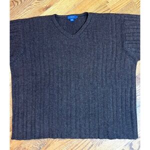 J. Crew Mens Ribbed V Neck Wool Sweater Dark Gray XL‎